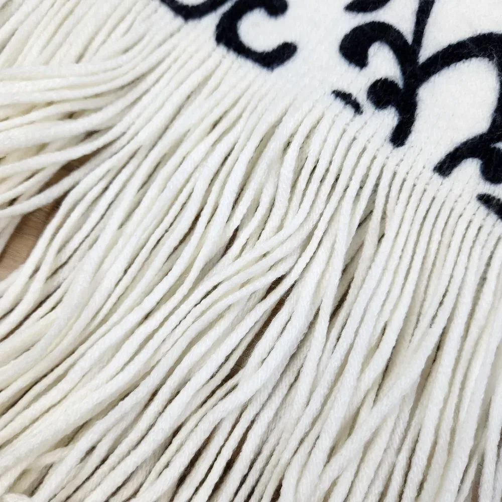 💜Vintage Ivory & Black Scroll Print Pashmina Scarf